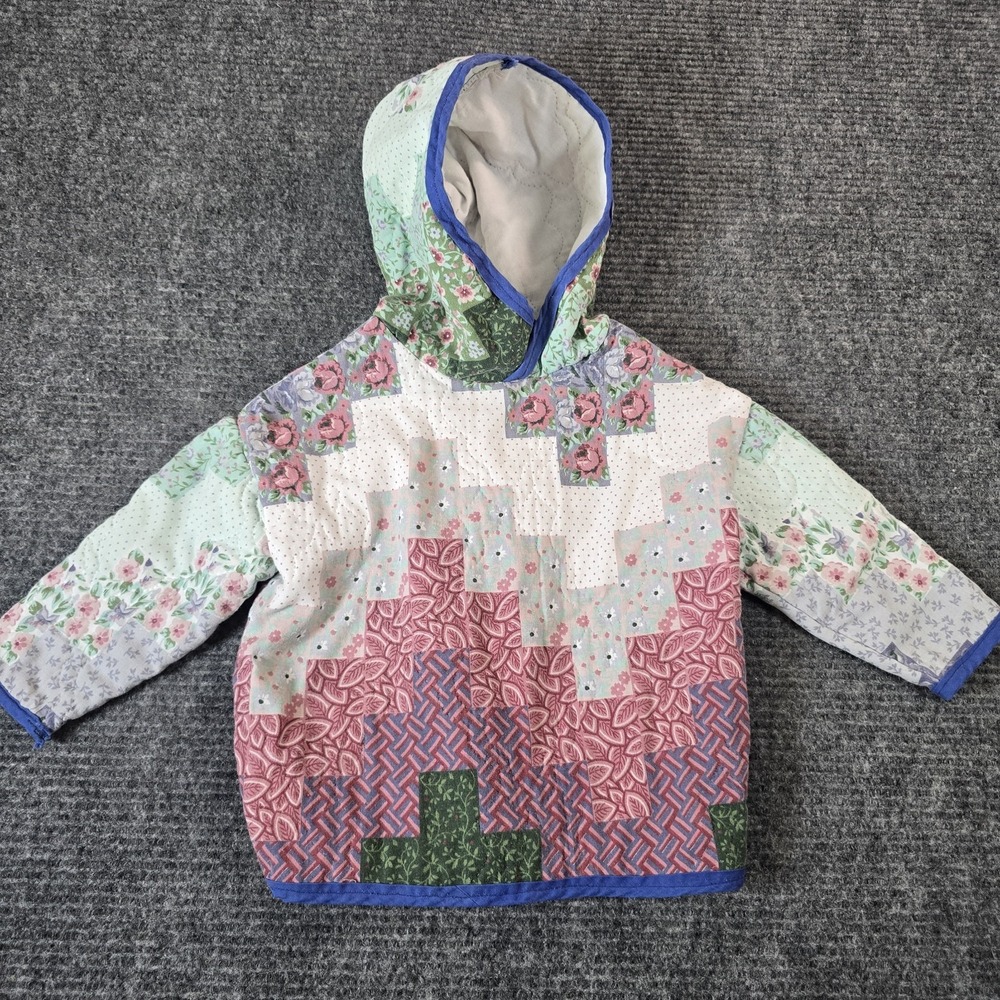 Handmade Kids Quilted Patchwork Hooded Jacket Floral Cottagecore Boho 16" P2P